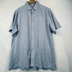 Tommy Bahama Men's Sz XL 100% Silk Short Sleeve Button Down Shirt blue Geometric